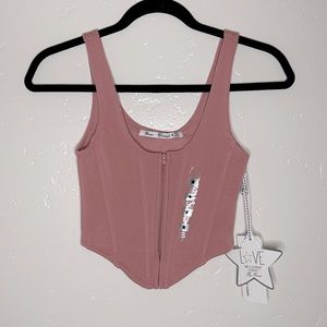 adorable fleece corset zip up baby pink crop new with tags